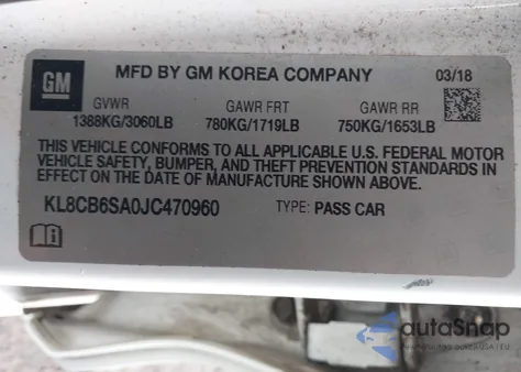 2018 Chevrolet Spark Ls Cvt from USA, damaged, VIN KL8CB6SA0JC470960